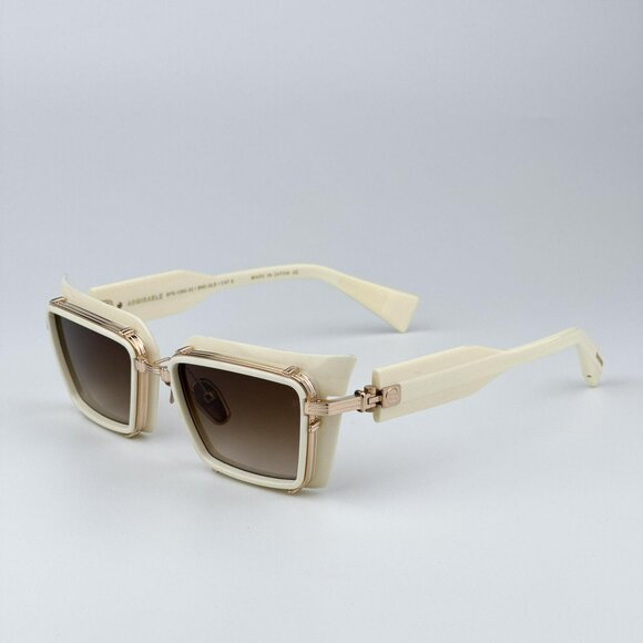 Balmain ADMIRABLE BPS-130C-52 Men BRAND NEW Sunglasses Titanium Gold Bone Brown - Picture 1 of 12